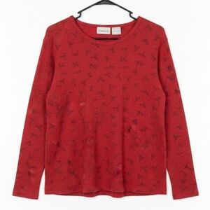♻️Basic Editions Red Floral Print Long Sleeve Top | Women’s XL